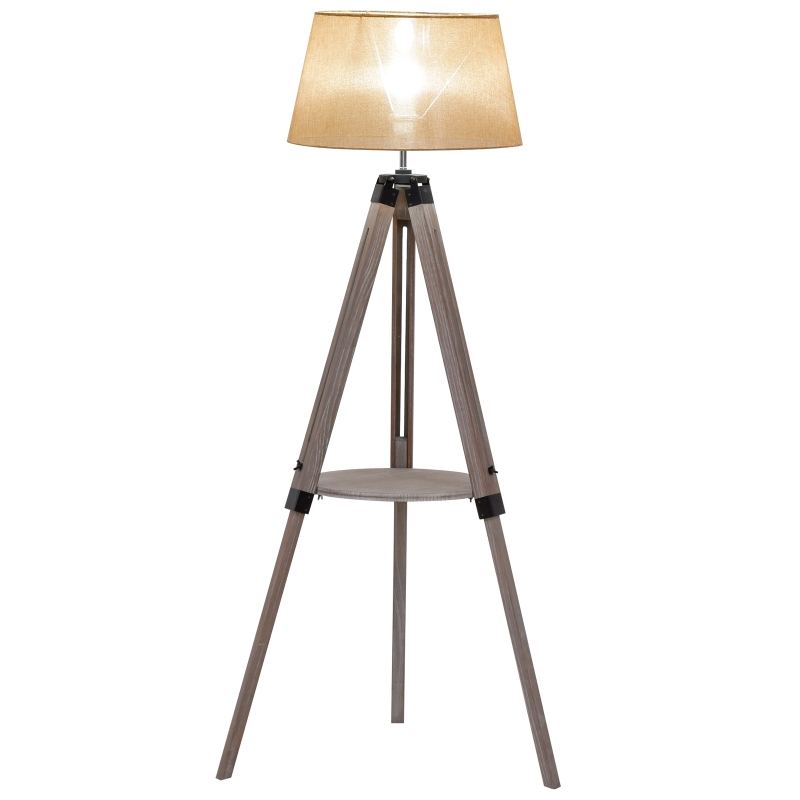 HOMCOM Multifunctional Floor Lamp with Shelf Height Adjustable Standing Lamp, Wood, and Beige