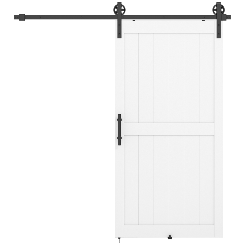 HOMCOM 42inx84in Barn Door with 7FT Sliding Door Hardware Kit, Handle, Upgraded Rollers and Floor Guide, Waterproof, White