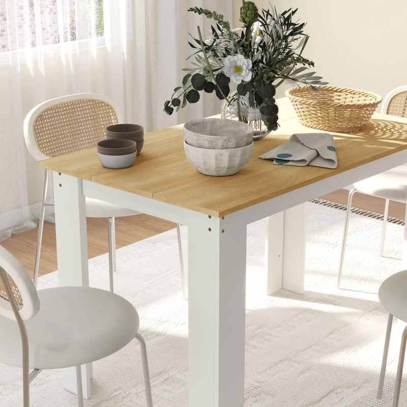 HOMCOM 47" Dining Table for 4-6 People, Modern Rectangular Kitchen Table for Dining Room, Living Room, Oak and White