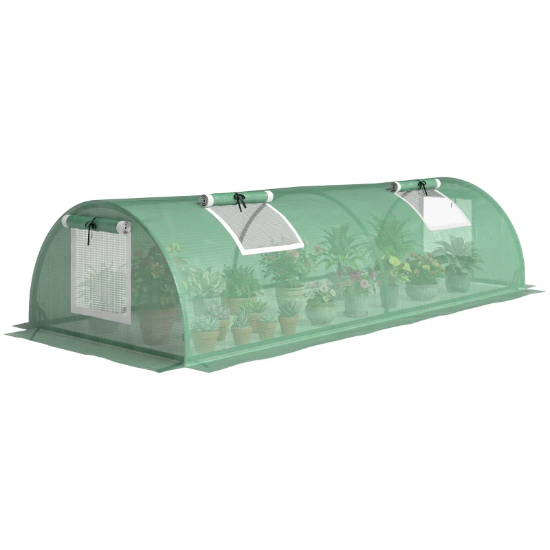 Outsunny Portable Mini Greenhouse, Tunnel Growing Tent with 5 Mesh Windows and Steel Frame, 7' x 3' x 2', Green