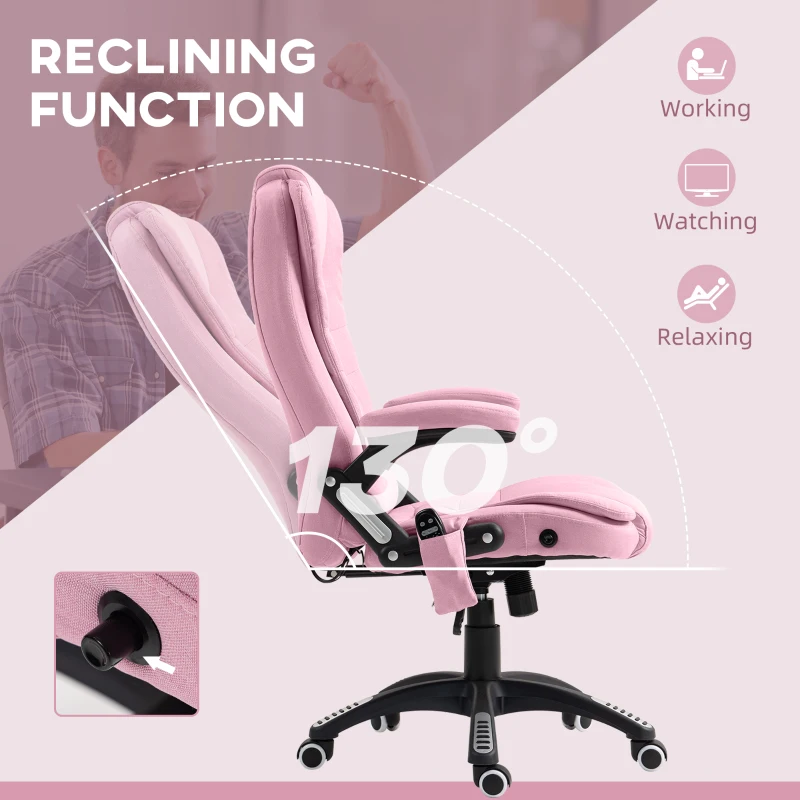 Vinsetto 6 Point Vibrating Massage Home Office Chair High Back Executive Chair with Reclining Back, Swivel Wheels, Pink