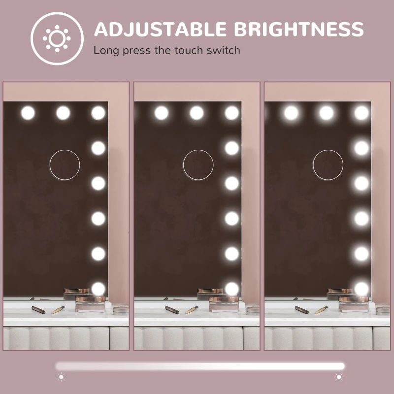 HOMCOM Hollywood Vanity Mirror with Lights, 31.5" x 24.4" Lighted Makeup Mirror with 3 Colour, 10X Magnifying, USB Port, White