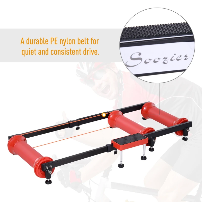 Soozier Bike Roller Adjustable Trainer Indoor Fitness Cycling Parabolic Roller Bike Trainer Portable Bike Exercise - Red
