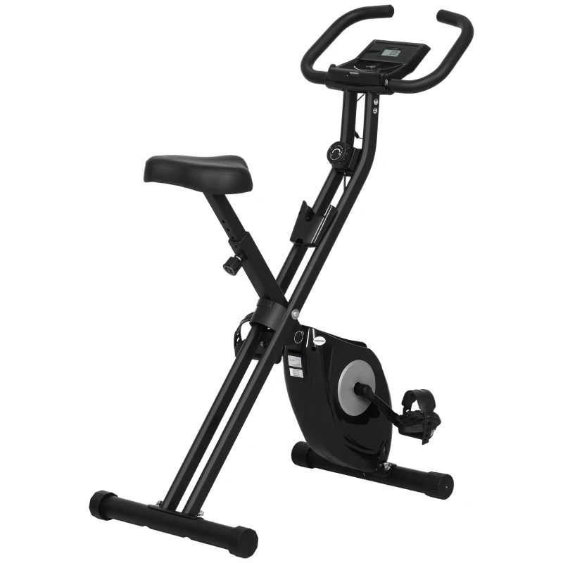 Soozier Foldable Exercise Bike Indoor Stationary Bike w/ 8-Level Magnetic Resistance LCD Screen Phone Holder for Home Gym Black
