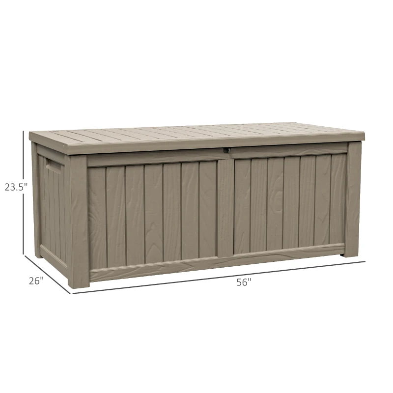 Outsunny Plastic Deck Storage Container Box Outdoor Garden Bench Patio Furniture 77 Gal with Handles, Padlock Eyes, 56" x 26" x 24"