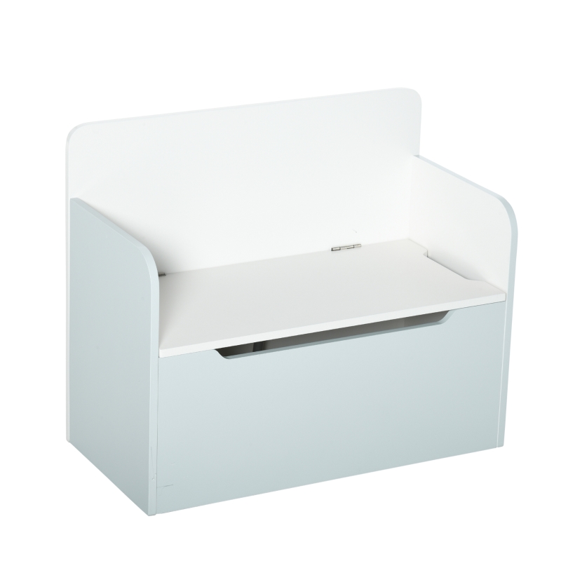 Qaba Kids Wooden Toy Storage Box Organizer Chest Chair 2 in 1 Design with Gas Stay Bar Seating Bench 23.5" x 12" x 20" Light White