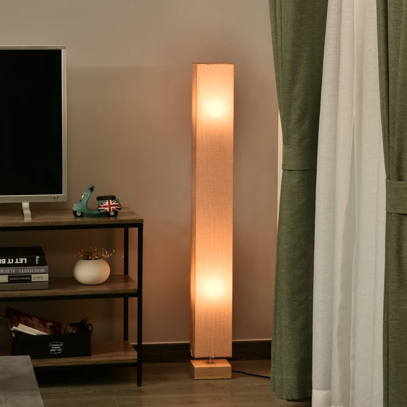 HOMCOM Modern Free Standing Rectangle Floor Lamp, 47 Inches Tall with Linen Shade for Living Room and Bedroom, Beige