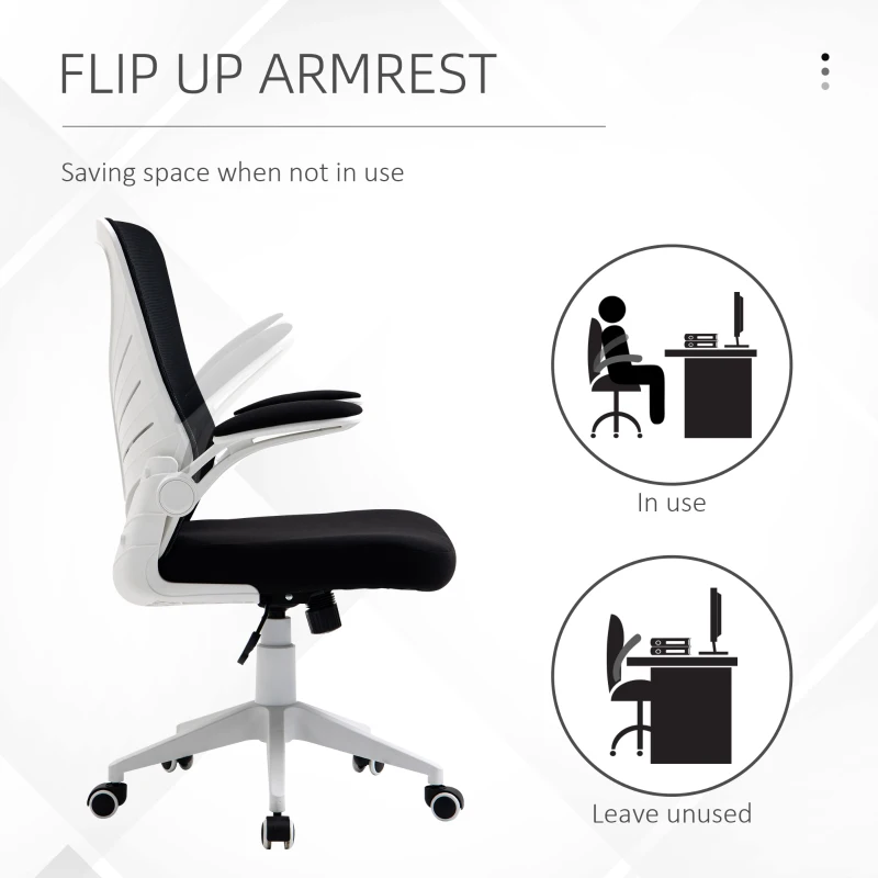 Vinsetto Mid-Back Mesh Home Office Chair Computer Task Ergonomic Desk Chair with Lumbar Back Support, Flip-Up Arm, and Adjustable Height, Black