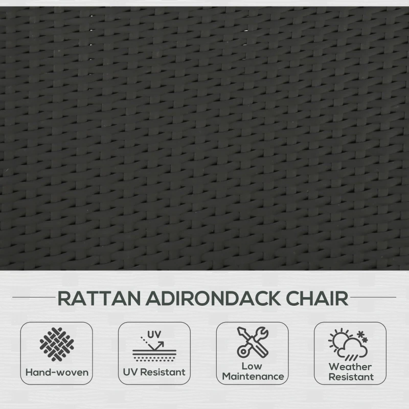 Outsunny Patio Wicker Adirondack Chair, Outdoor All-Weather Rattan Fire Pit Chair w/ Soft Cushions, Tall Curved Backrest and Comfortable Armrests for Deck or Garden, Cream White and Black