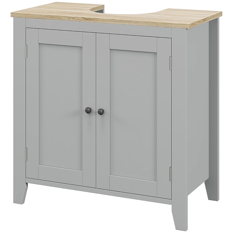 kleankin Bathroom Vanities, Pedestal Sink Cabinet with U-Shaped Cut-out and Adjustable Shelf, Gray