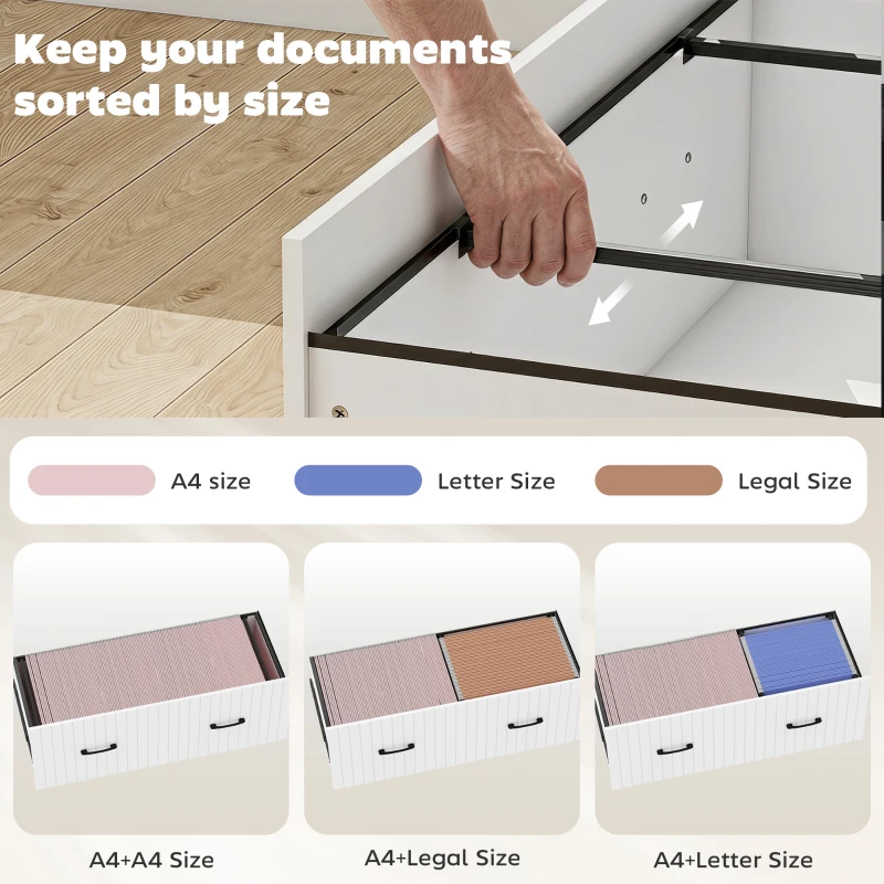 HOMCOM Lateral Office Filing Cabinet, 1-Drawer File Cabinet with Open Storage Shelves, Adjustable Hanging Bars, White