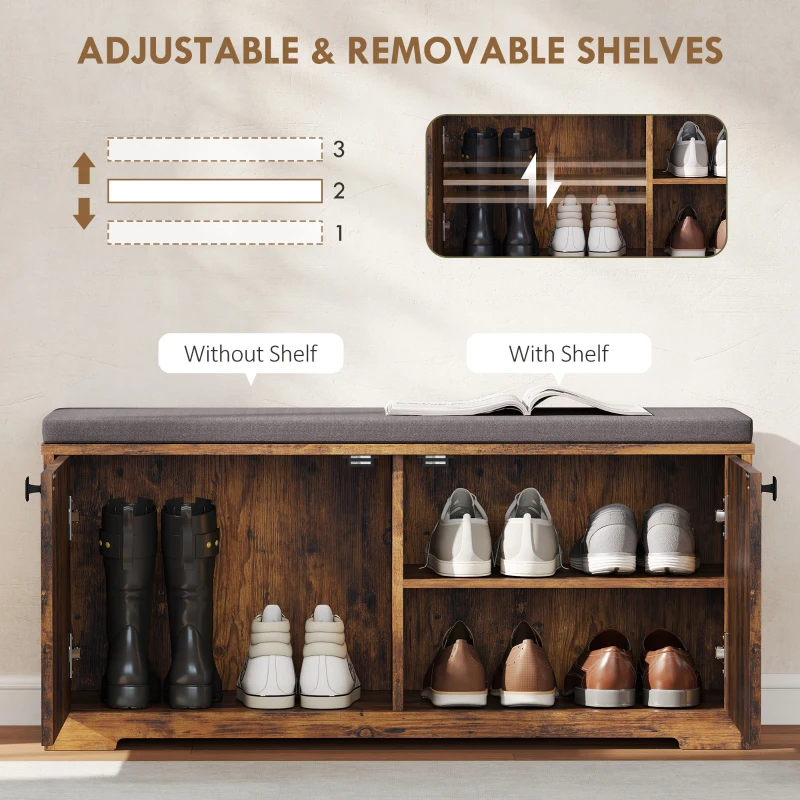 HOMCOM Shoe Storage Bench with Padded Seat, Entryway Bench Holds up to 352 lb, Shoe Organizer, 8 Pairs, Rustic Brown