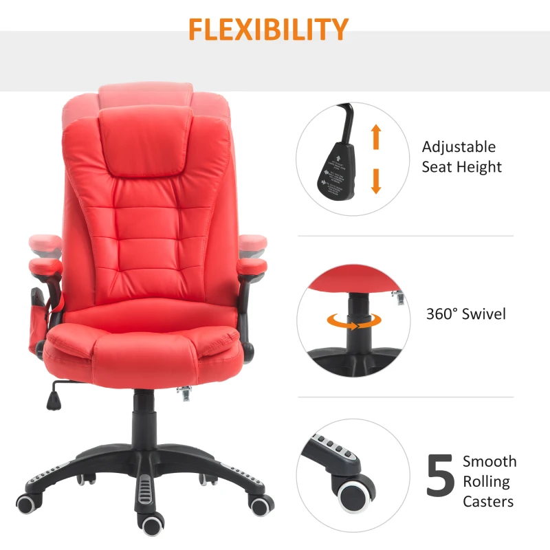 HOMCOM Adjustable Heated Ergonomic Massage Office Chair Swivel Vibrating High Back Faux Leather Executive Chair