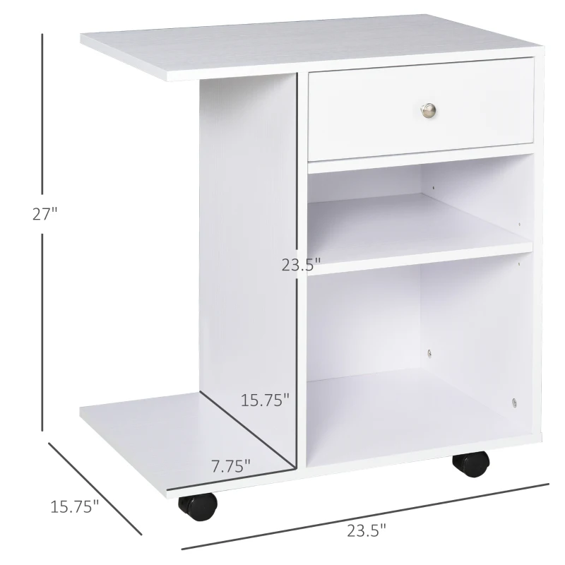 Vinsetto Mobile Printer Stand, Rolling File Cabinet Cart with Wheels, Adjustable Shelf, Drawer and CPU Stand, White