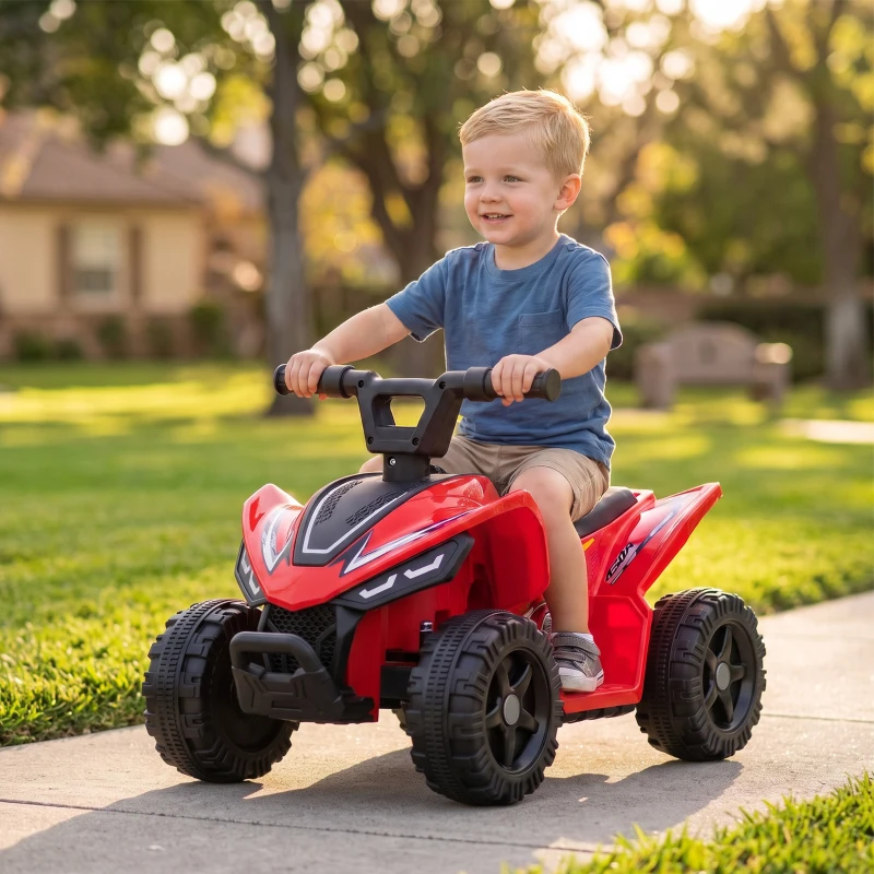 Qaba Kids ATV, 6V Battery Powered Kids Quad with 4 Wheeler, Handlebar Button Control, Max 1.2MPH, Max 55lbs Load, Red
