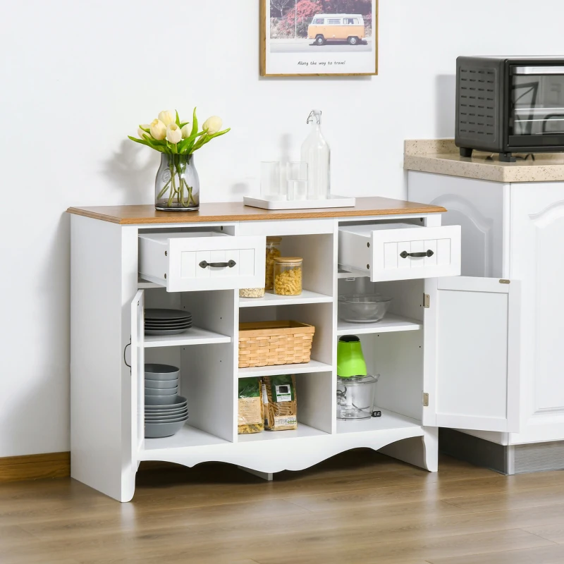HOMCOM 42" Sideboard Buffet Cabinet, Accent Kitchen Cabinet with Storage Drawers and Adjustable Shelves for Living Room, White