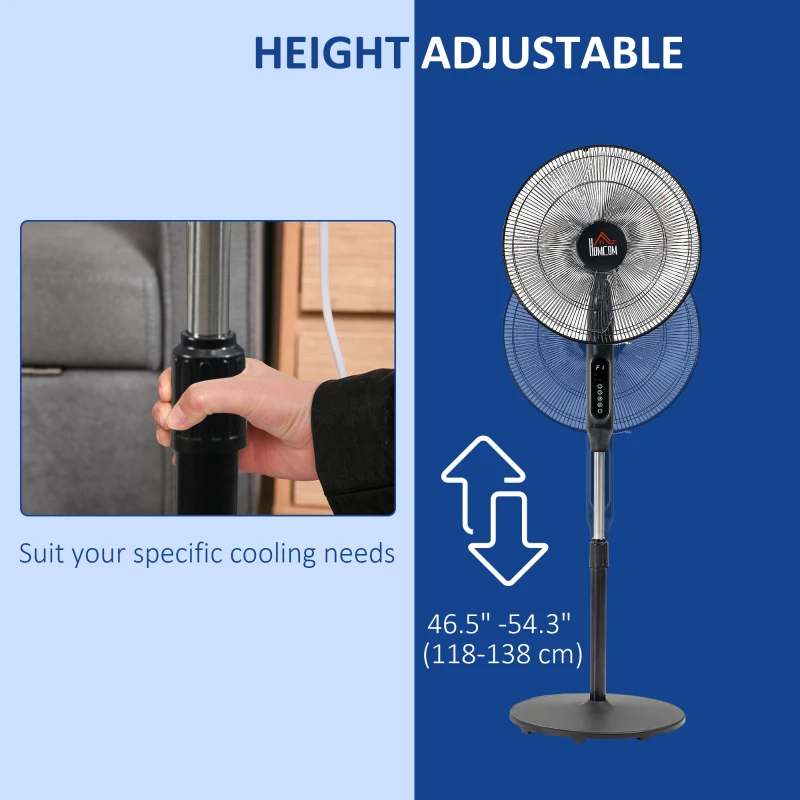 HOMCOM Standing Floor Fan with Remote Control, Stand Up Cooling Fan, Tall Pedestal Electric Fan for Bedroom, Black