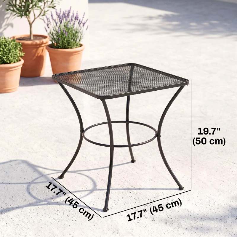 Outsunny Square Outdoor Side Table, Metal Outdoor Patio Table, Garden Coffee Side Bistro Tables with Mesh Grid Top for Balcony, Porch, Backyard, 17.7" x 17.7" x 19.7", Black
