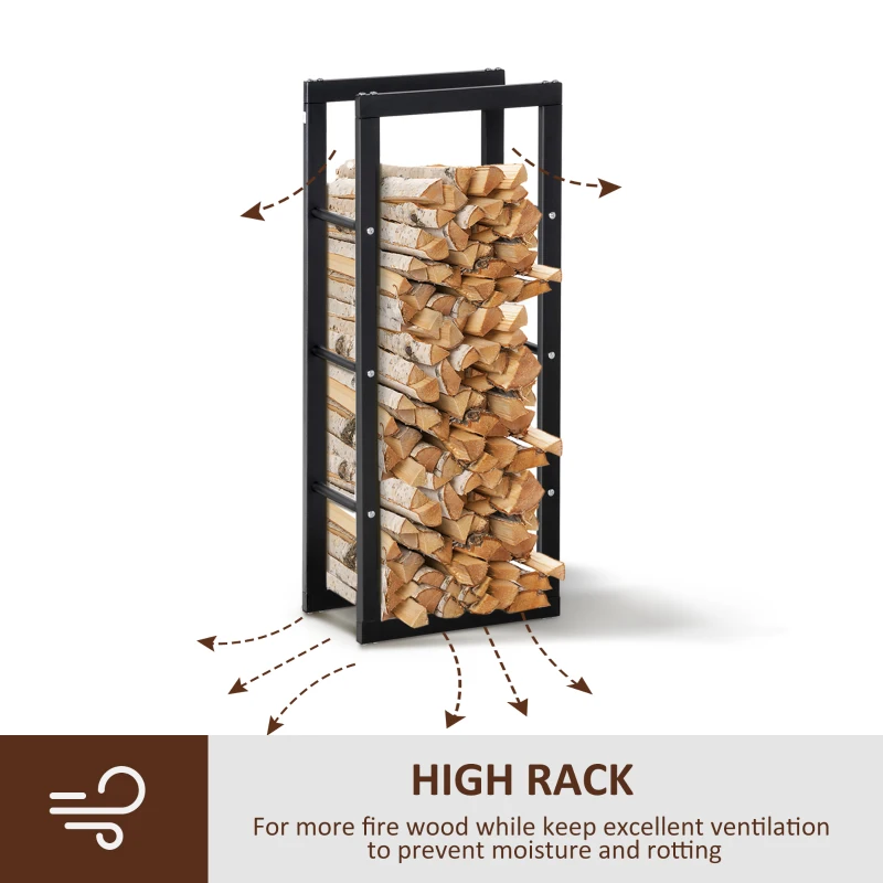 HOMCOM 15.7" x 9.8" x 39.4" Firewood Rack Outdoor, Log Holder Fireplace Storage Rack with Handles and 220 lbs. Weight Capacity, Black
