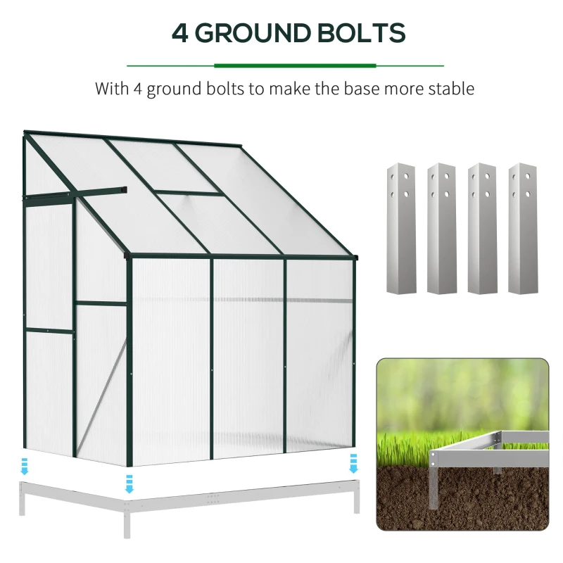 Outsunny Walk-In Garden Greenhouse Aluminum Polycarbonate with Roof Vent for Plants Herbs Vegetables 6' x 4' x 7' Green