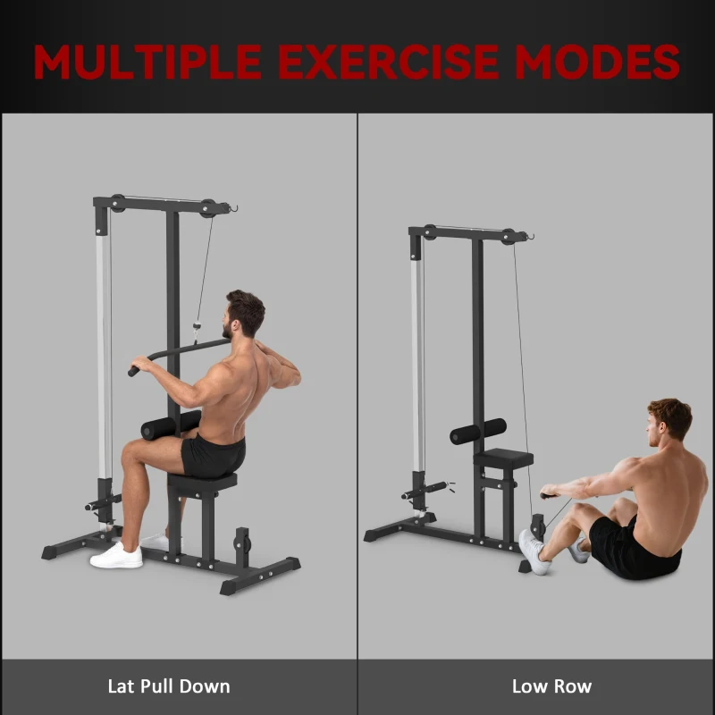 Soozier Multi-Function Power Tower, Lat Pull Down Machine Arm & Back Workout Equipment with Adjustable Pull Rod, Cable Machine Home Fitness Equipment for Women and Men