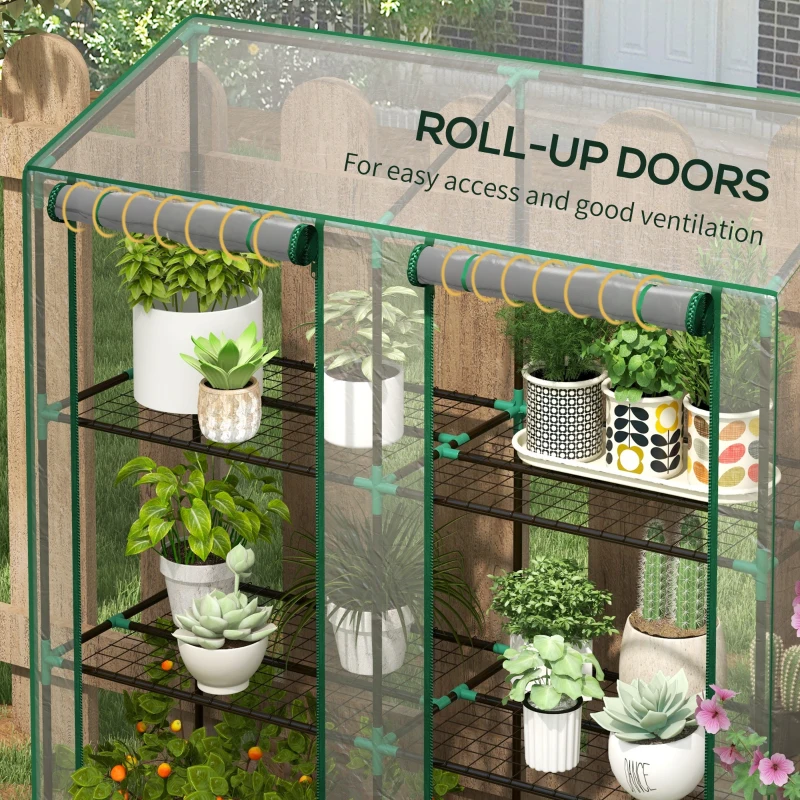 Outsunny Lean-to Greenhouse, Portable Greenhouse with 3 Tier Shelves, 2 Roll-Up Zippered Doors, 56.3" x 18.1" x 59.4", Clear