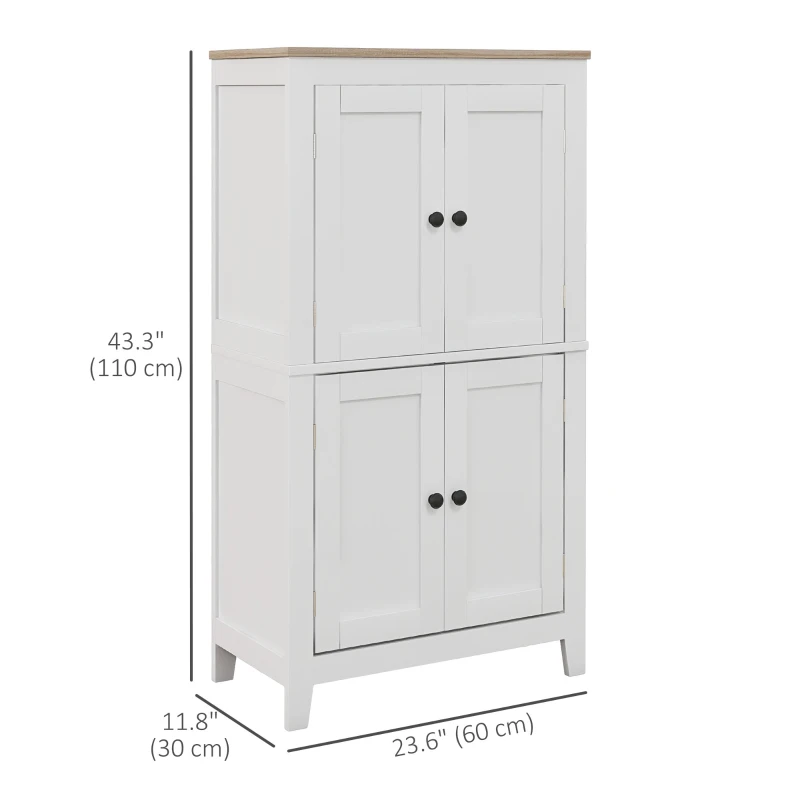 HOMCOM Bathroom Storage Cabinet, Modern Bathroom Floor Cabinet with 4 Doors and 2 Adjustable Shelves, White