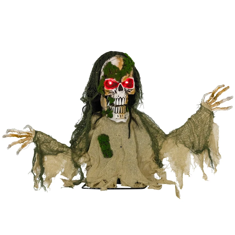Outsunny Halloween Animated Skeleton with Glowing LED Eyes, Animatronic Halloween Decorations, Battery Operated