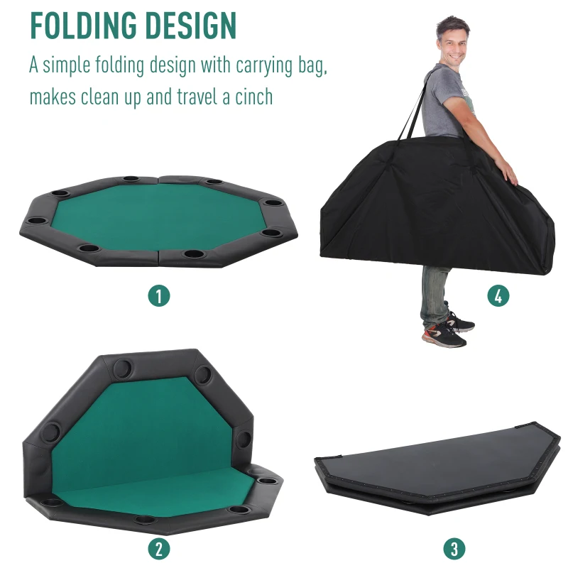 Soozier 48" 8 Person Octagon Foldable Poker Table Cover with Padded Rails and Cup Holders