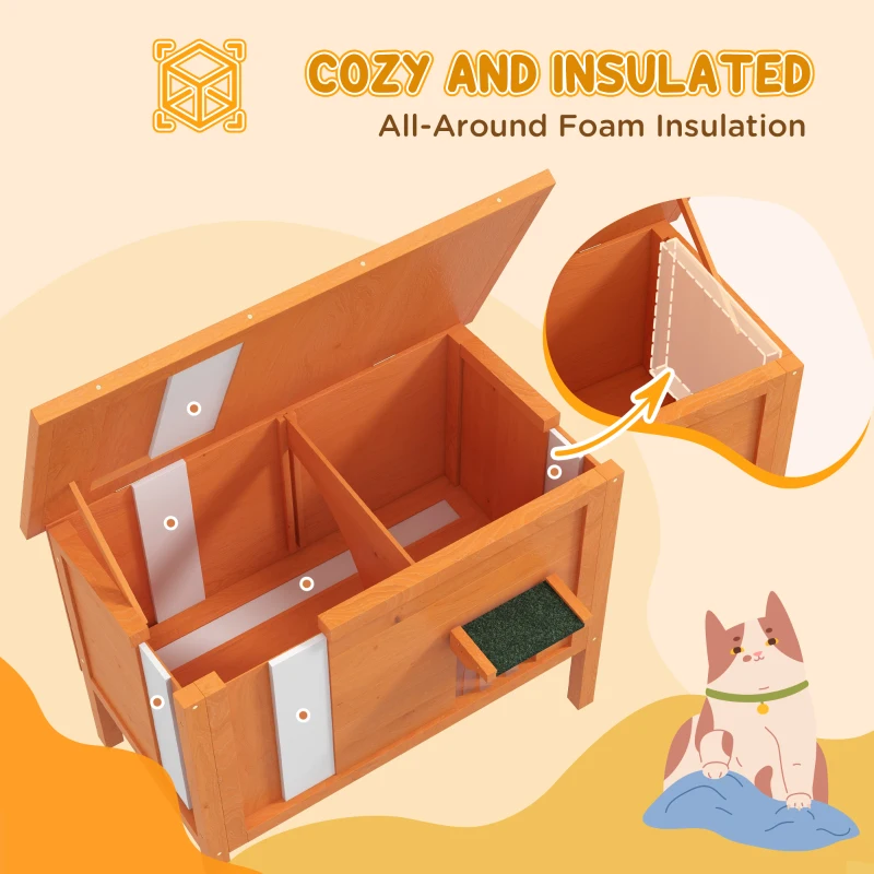 PawHut Outdoor Insulated Cat House with Asphalt Roof, Removable Floor, for Cats, Small Animals