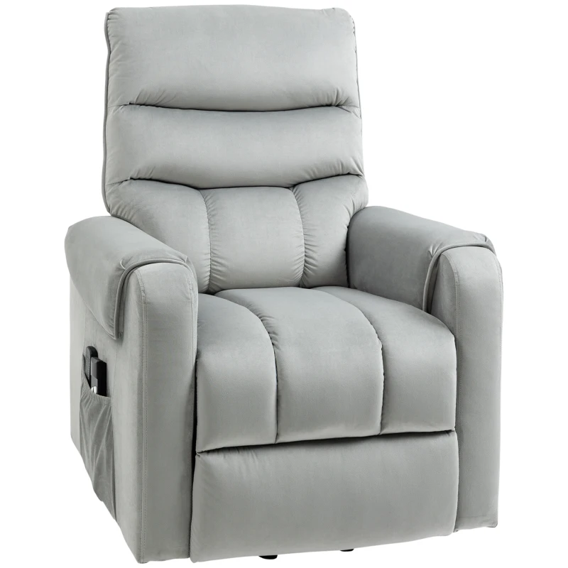HOMCOM Power Lift Chair, Velvet Touch Upholstered Recliner Chair for Elderly with Vibration Massage, Remote Control, Side Pockets, Grey