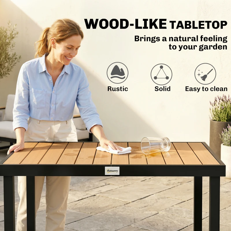 Outsunny Aluminum Outdoor Dining Table for 6, Patio Rectangular Table, 47.2" x 35.4" x 29.1", Natural