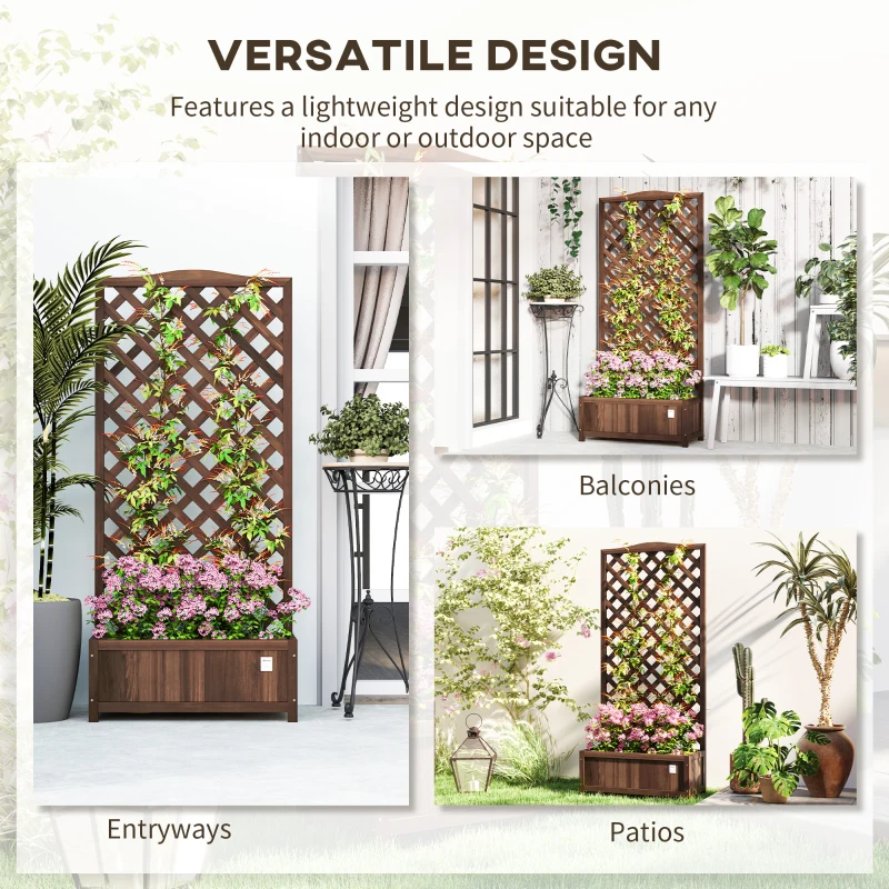 Outsunny Wood Planter with Trellis, Raised Garden Bed to Grow Vegetables for Backyard, 30" x 14" x 67", Dark Brown