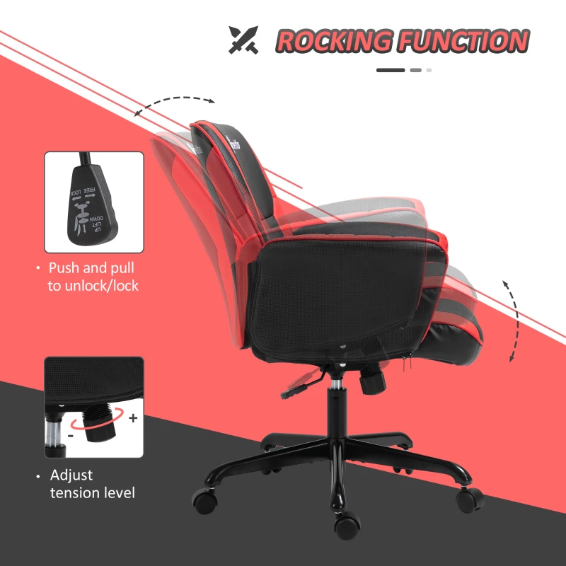 Vinsetto Ergonomic Racing Gaming Chair Faux Leather Office Computer Desk Chair with Mid Back, Armrest, and Adjustable Height, Red