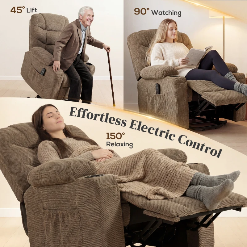 HOMCOM Power Recliner Chair with Massage, Electric Lift Chair for Elderly with Side Pockets, Cup Holders, Remote, Brown