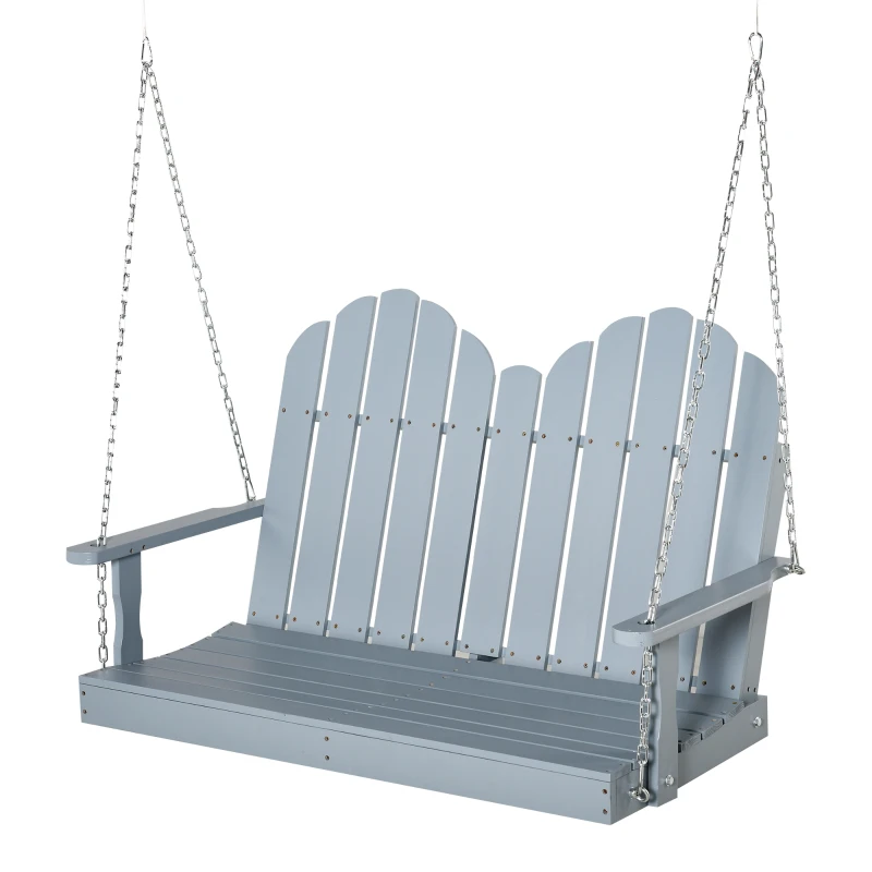 Outsunny 47'' 2-Seater Hanging Porch Swing, Outdoor Patio Swing Bench with Wooden Build, Water-Fighting Protection, & Classic Style, 440 lb Weight Capacity, Grey