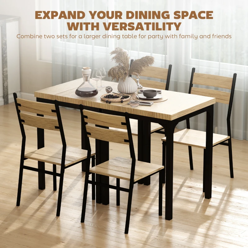 HOMCOM 3 Piece Dining Table Set for 2, Modern Kitchen Table and Chairs, Dining Room Set for Breakfast Nook, Light Wood Grain