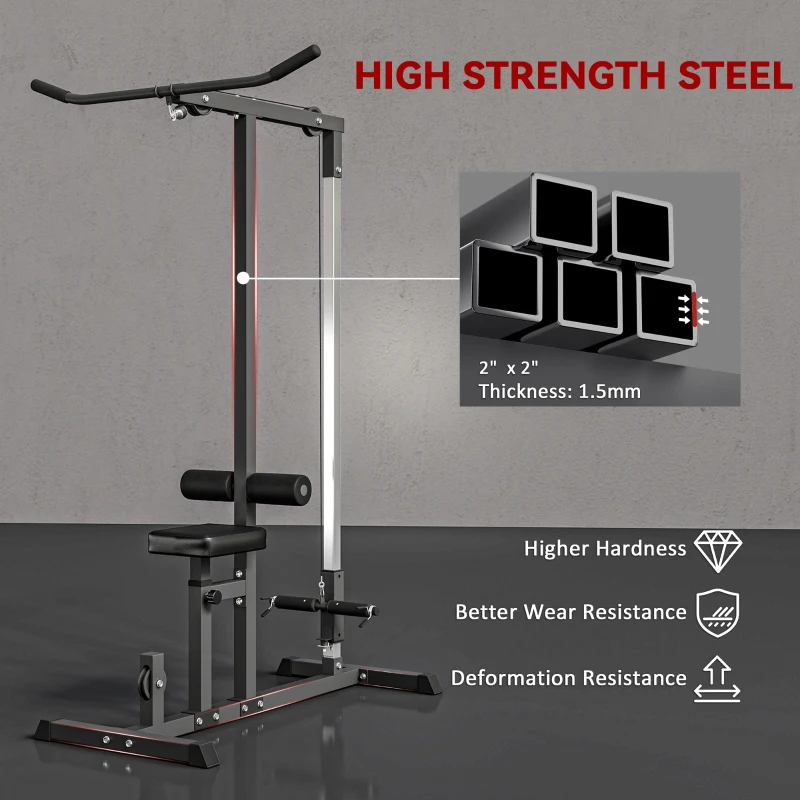 Soozier Multi-Function Power Tower, Lat Pull Down Machine Arm & Back Workout Equipment with Adjustable Pull Rod, Cable Machine Home Fitness Equipment for Women and Men