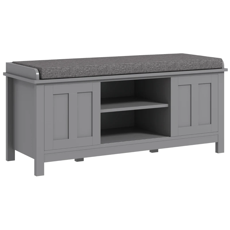 HOMCOM Modern Shoe Storage Bench, Entry Way Bench with Cushion, 2 Sliding Doors, Storage Ottoman Bench, Holds 10 Pairs, Gray
