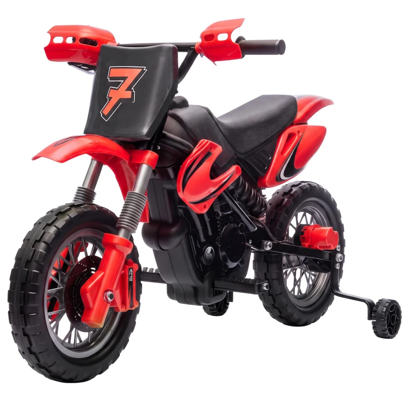 Qaba 12V Kids Electric Motorcycle, Ride on Motorcycle with Training Wheels, Rear Suspension, Horn for 3-6 Years, Red