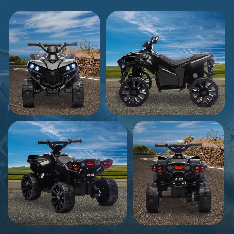 Qaba 6V Kids ATV, 4 Wheeler Electric Ride on Car with Music and LED Headlights, for Ages 18-56 Months Boys and Girls, Black
