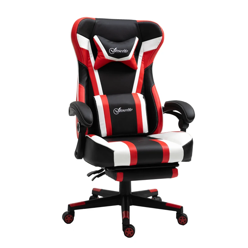 Vinsetto High Back Gaming Chair, Racing Style Ergonomic Computer Desk Chair with Adjustable Height, Retractable Footrest, Headrest and Lumbar Support, Red