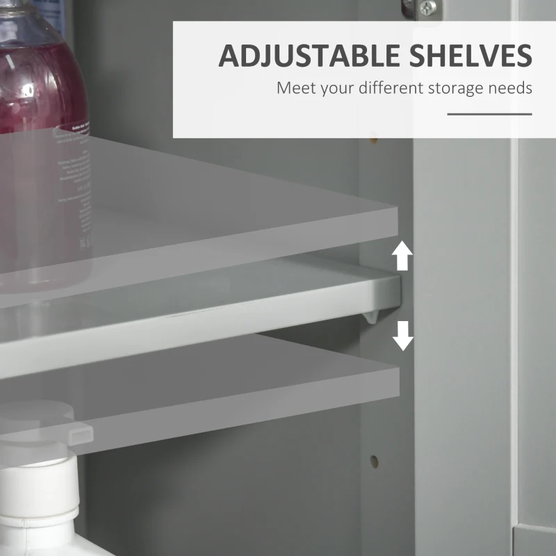 kleankin Modern Bathroom Floor Cabinet, Free Standing Linen Cabinet, Storage with 3 Tier Adjustable Shelves, Grey