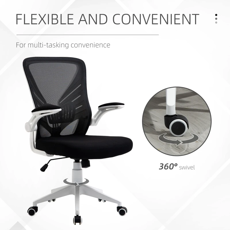 Vinsetto Mid-Back Mesh Home Office Chair Computer Task Ergonomic Desk Chair with Lumbar Back Support, Flip-Up Arm, and Adjustable Height, Black