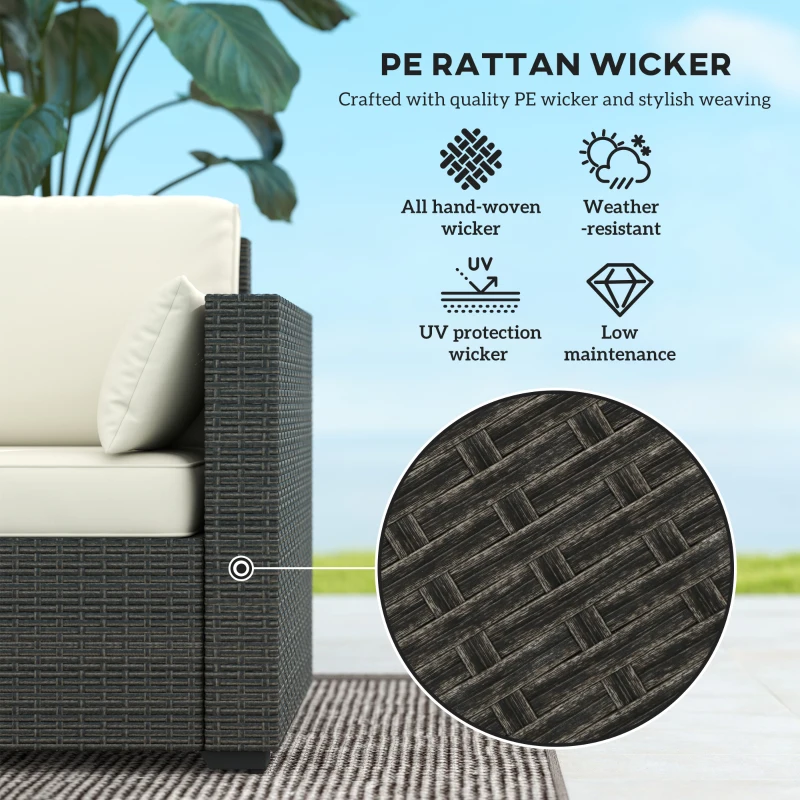 Outsunny Patio Couch PE Wicker Deep Seating Outdoor Sofa with Removable Cushions, 3 Seater Rattan Sofa, Cream White