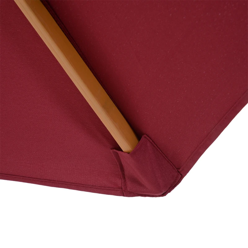 Outsunny 10' x 8' Bamboo Wooden Round Market Patio Sun Umbrella, Garden Parasol, Outdoor Sunshade Canopy, Wine Red