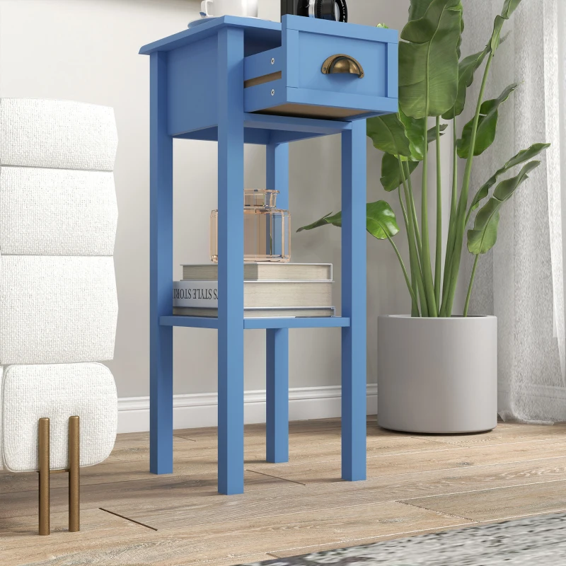 HOMCOM 2-Tier Side Table with Drawer and Shelf, End Table for Living Room and Hallway, Light Blue