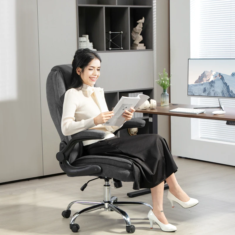 HOMCOM Executive Office Chair, Desk Chair with Flip-up Armrest, Diamond Fabric Computer Chair for Home Office, Charcoal Gray