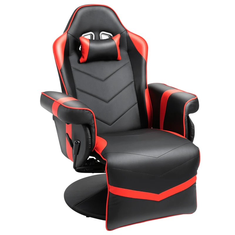 Vinsetto High Back Racing Style Gaming Chair, PU Leather Gamer Recliner Chair with Swivel Pedestal Base, Adjustable Footrest, and Head Pillow, Red