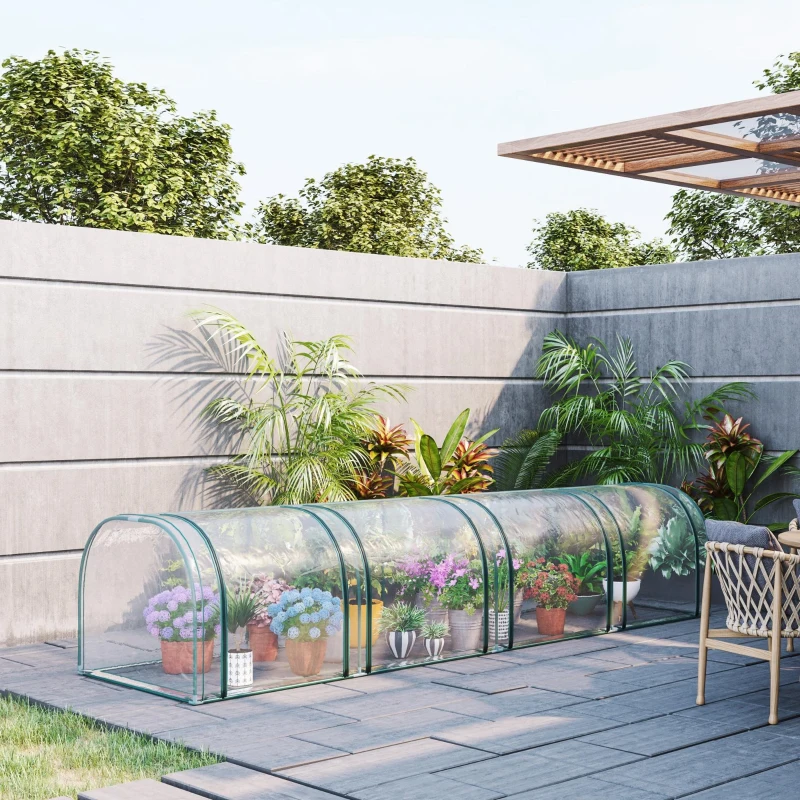 Outsunny 13' L x 3' W x 2.5' H Portable Tunneled Greenhouse with 4 Zippered Doors, Water/UV Fighting PVC Cover, Clear